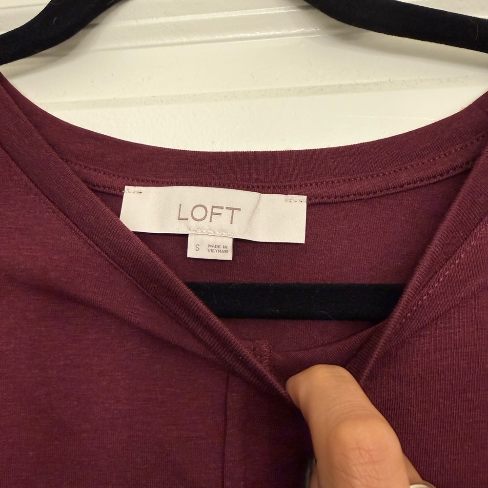 LOFT Heather Tie-Waist Long Sleeve Mini Dress, Plum S NWOT - Picture 9 of 13
